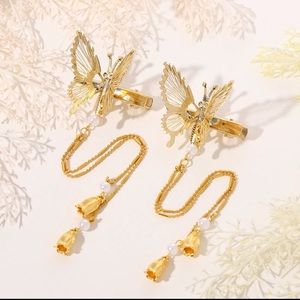 🆕 1Pc Metallic Gold Butterfly Hairpin With Fringe